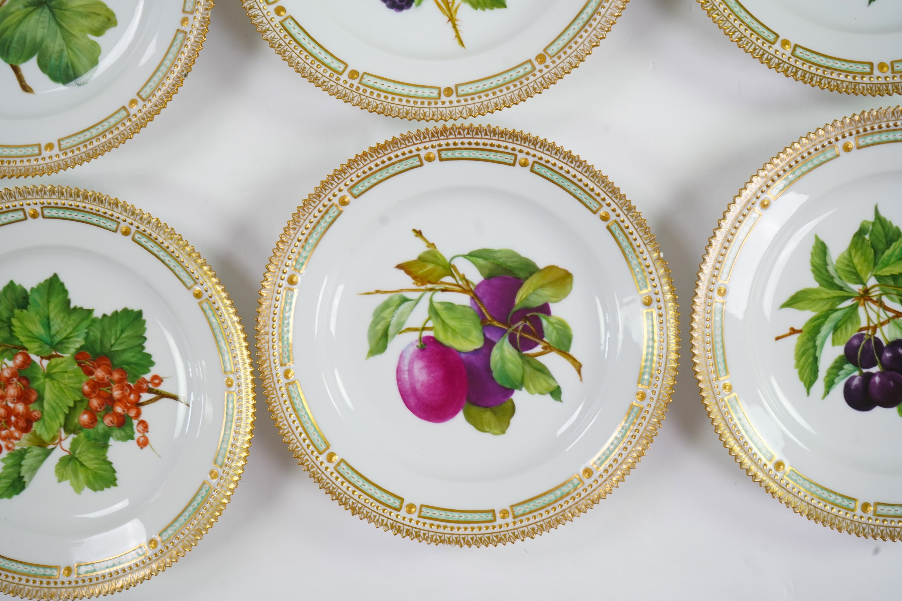 A set of six Royal Copenhagen 'Flora Danica' shape plates